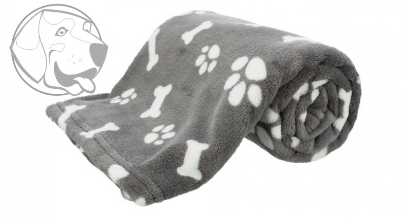 Plyšová deka KENNY, šedá s kostičkami a packami 100 cm x 75 cm