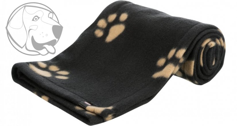 Flísová deka BEANY 100x70cm - černá s béžovými tlapkami