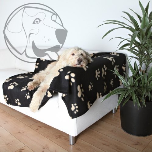 Flísová deka BARNEY 150x100cm - černá s béžovými tlapkami