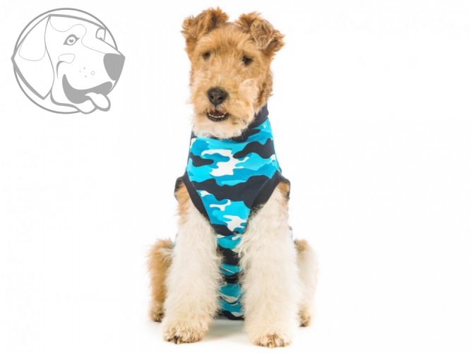 Pooperační ochranné oblečení pro psa modré - Délka hřbetu: 74 - 82 cm