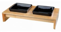Trixie Dřevěný bar, 2x keramická čtyřhranná miska, 0,4 l / 13 x 13 cm, černá