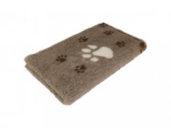 Originál vetbed deka pro psa - béžová s hnědýma packama, bílá packa, protiskluzová 100  cm x 75 cm