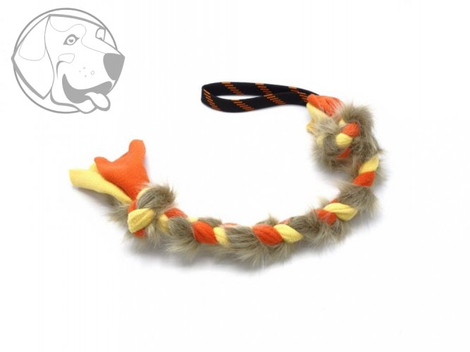 Flísové přetahovadlo pro psy s umělou kožešinou – střední / oranžovo - žlutá