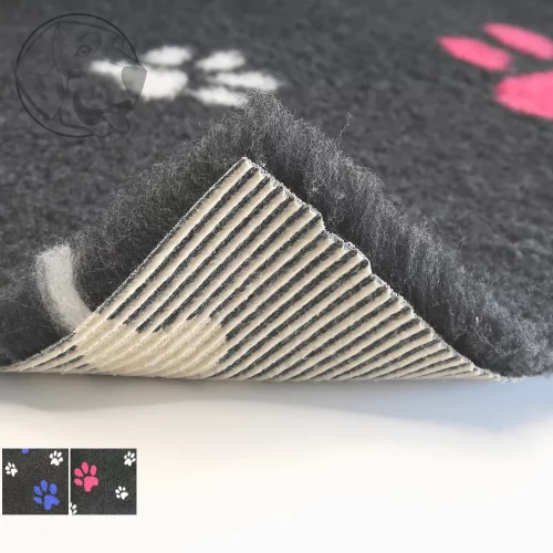 Originál VetBed deka pro psa grafit DELUXE - protiskluzová, bílé packy velké / růžové malé, 100 cm x 75 cm