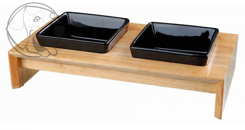 Trixie Dřevěný bar, 2x keramická čtyřhranná miska,  0,4 l / 13 x 13 cm, černá