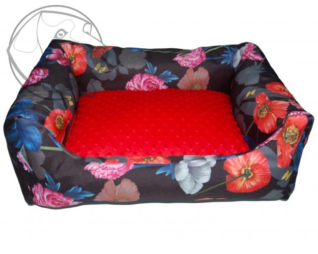 Pelech pro psa s květinami MÁK - červená minka 80 cm x 65 cm