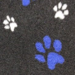 Originál VetBed deka pro psa grafit deluxe - protiskluzová, bílé packy / modré, 100 cm x 75 cm