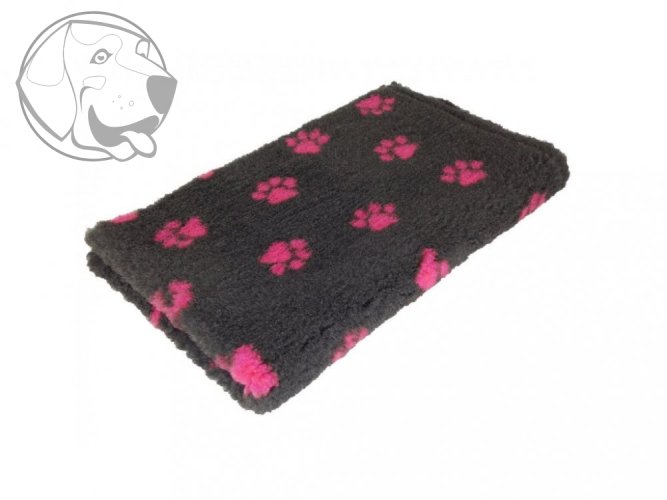 Originál VetBed deka pro psa šedá - růžové tlapky, protiskluzová  160 cm x 100 cm