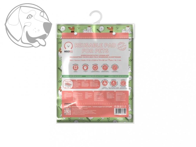 Absorpční pratelná podložka pro psy MISOKO 80 cm x 70 cm s potiskem štěňata a kostičky - světle zelená