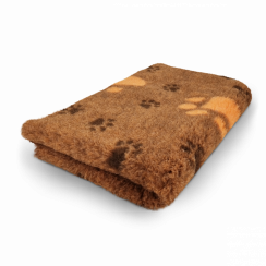 Originál VetBed deka pro psa, hnědá- protiskluzová, motiv tlapky oranžová/ hnědá 100 cm x 75 cm