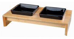 Trixie Dřevěný bar, 2x keramická čtyřhranná miska,  0,4 l / 13 x 13 cm, černá