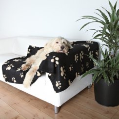 Flísová deka BARNEY 150x100cm - černá s béžovými tlapkami