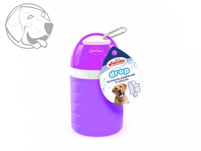 Rostoucí cestovní láhev na vodu pro psa s miskou fialová