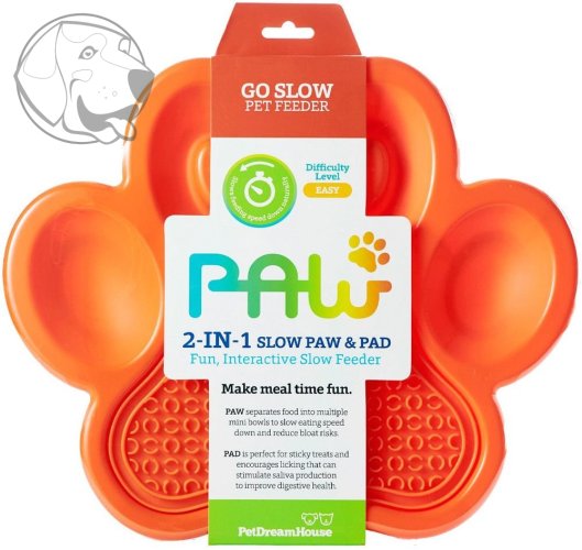 PetDreamHouse zpomalovací miska Paw 2 v 1 – oranžová