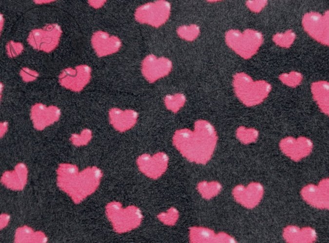 Originál VetBed deka pro psa, grafit DELUXE / růžové srdce /, protiskluzová, 100 cm x 75 cm