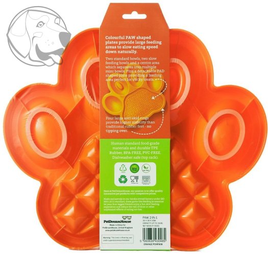 PetDreamHouse zpomalovací miska Paw 2 v 1 – oranžová