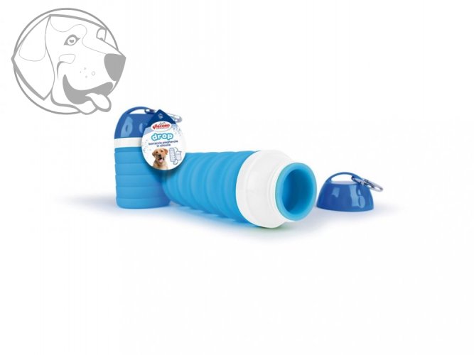 Rostoucí cestovní láhev na vodu pro psa s miskou modrá